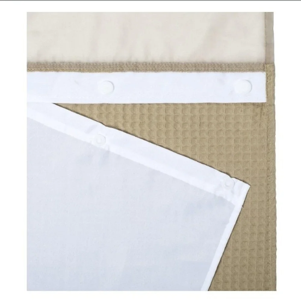 Fab Hotel Type Shower Curtain Beige Fabric Sheer Window w Snap Lower Liner 71x74